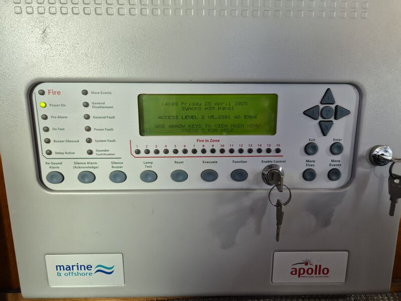 Project was carried out on board AQUA BLU, to remove out the old Siemens Fire detection system and replaced it with  Syncro ASM two loop addressable fire alarm detection panel,  APOLLO detectors protocol was applied